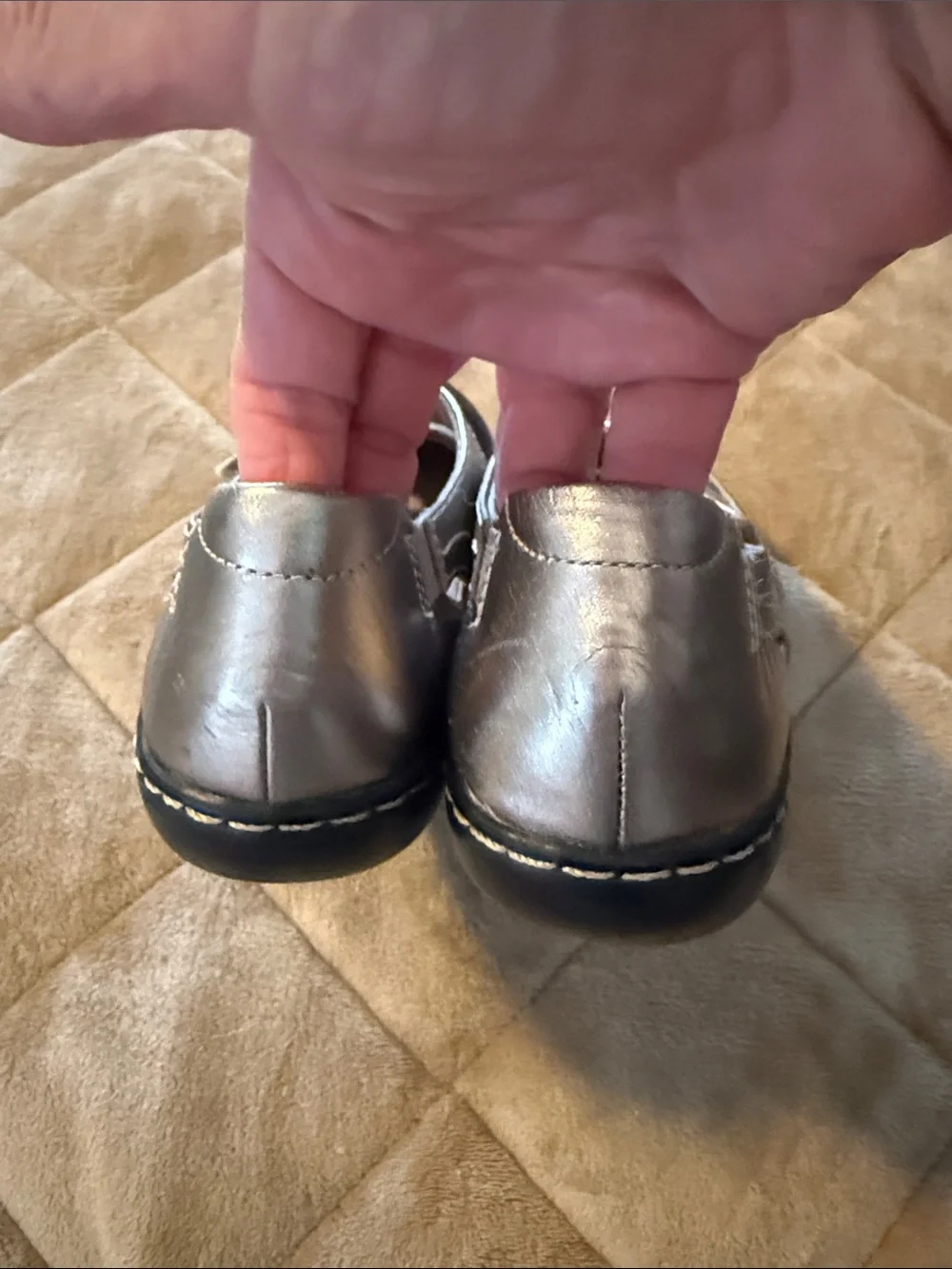 Clarks Metallic Silver Slip-On Maryjane Crossover Flats